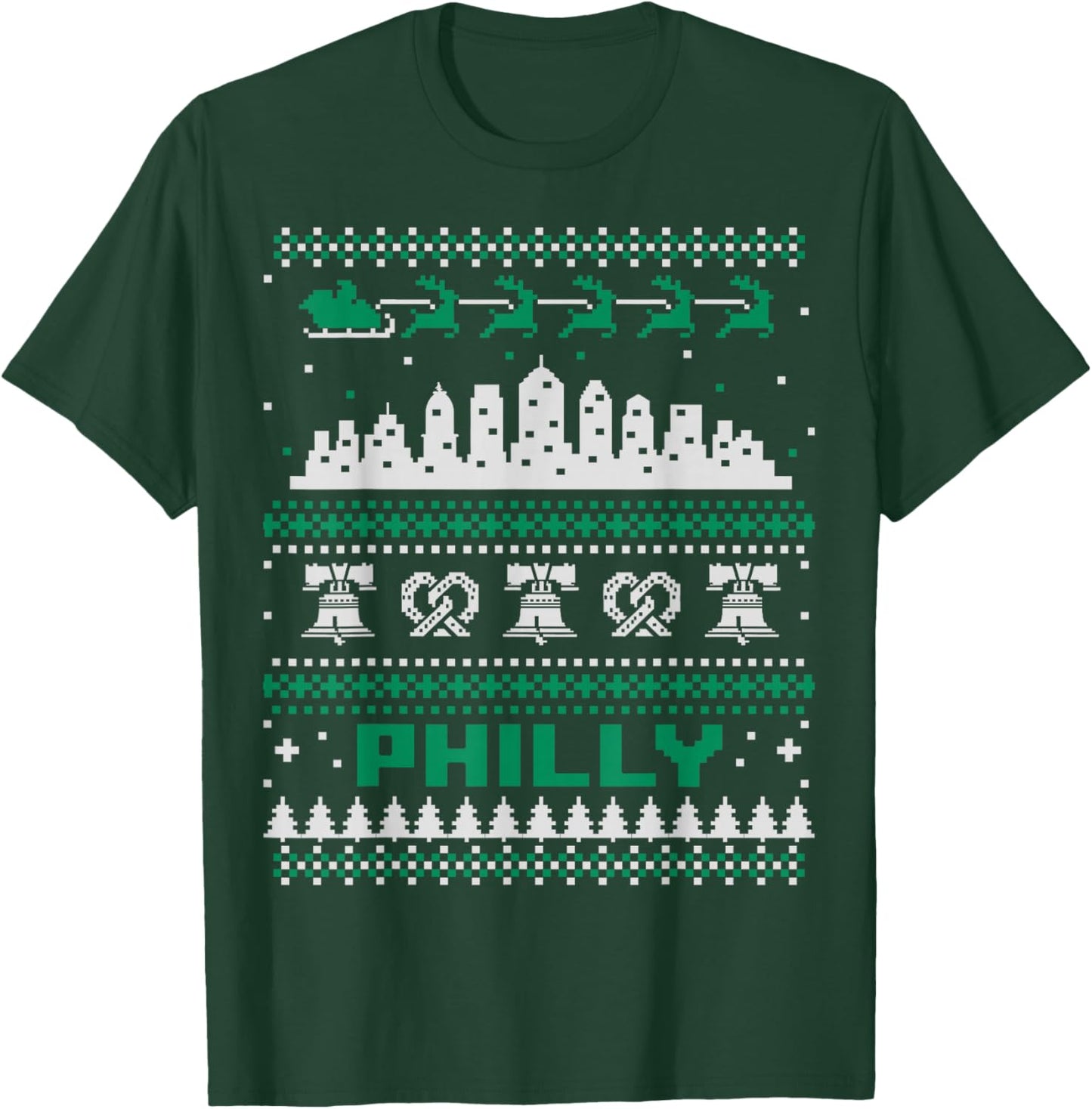 Philadelphia PA Ugly Christmas Sweater Philly City Skyline T-Shirt - T-Shirt | Forest