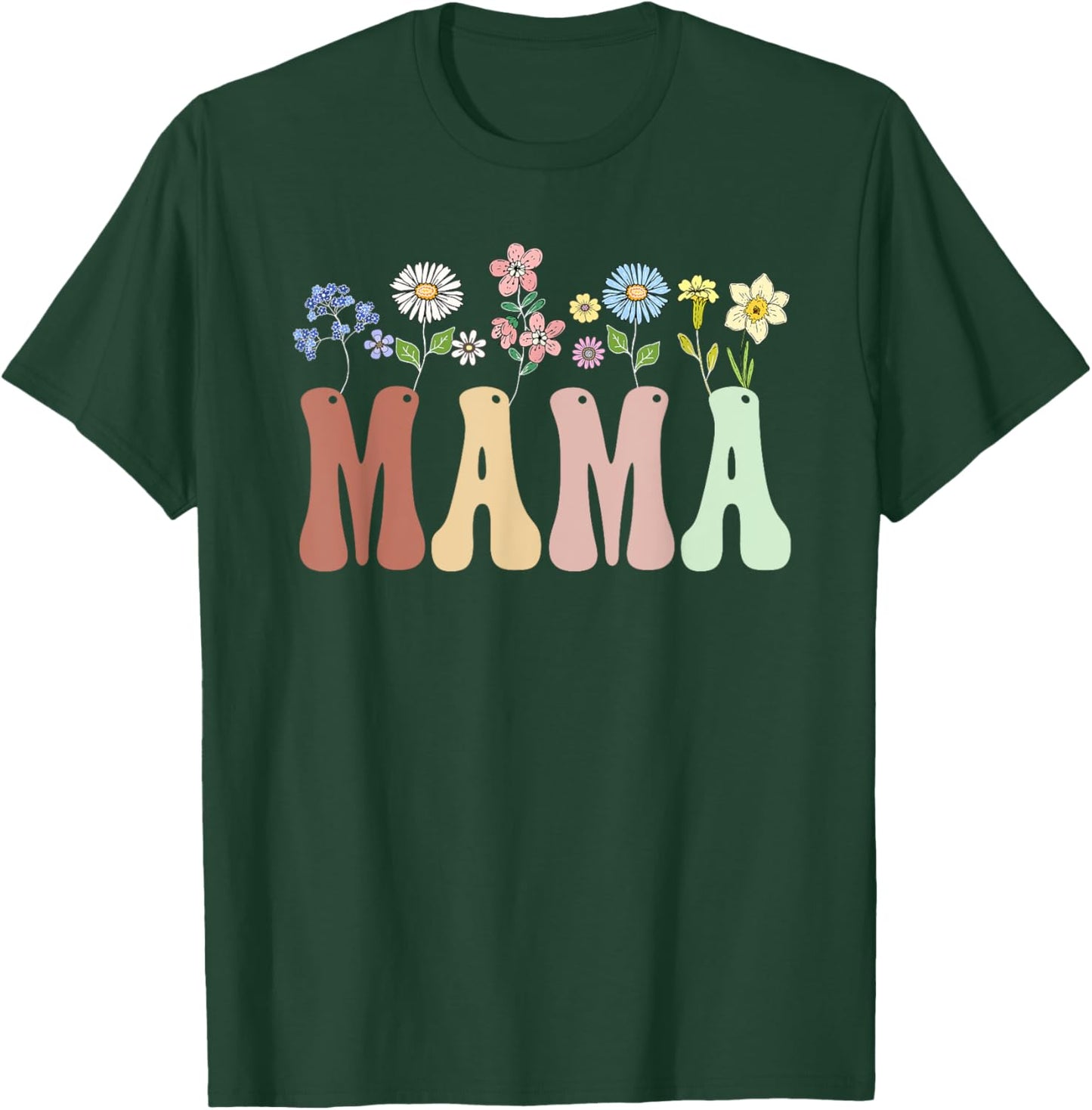 Mama Gifts Women Wildflower Floral Design Mama T-Shirt - T-Shirt | Forest