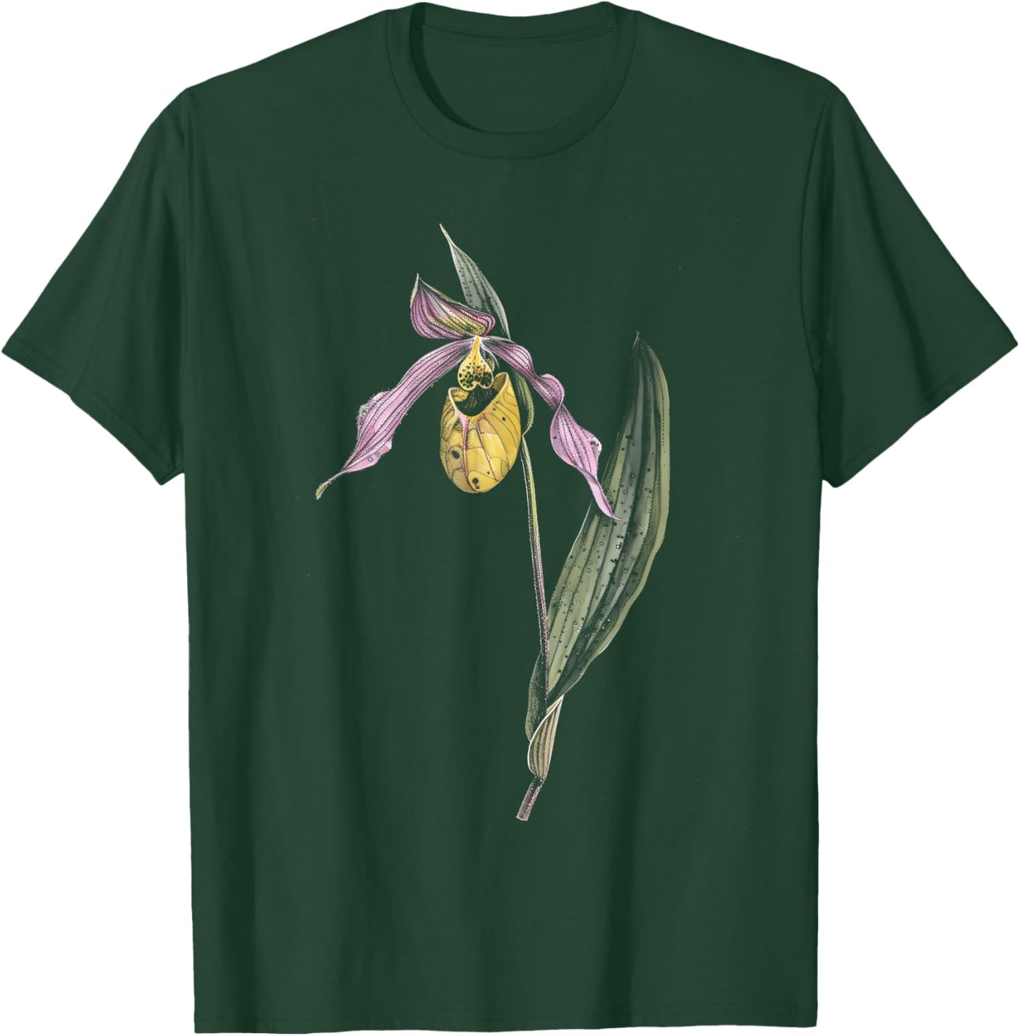 Botanical Lady's Slipper Orchid Flower Girl Floral Plant Mom T-Shirt - T-Shirt | Forest