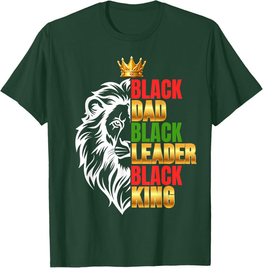 Black Men African Lion Father Day Dad Leader Black King T-Shirt - T-Shirt | Forest