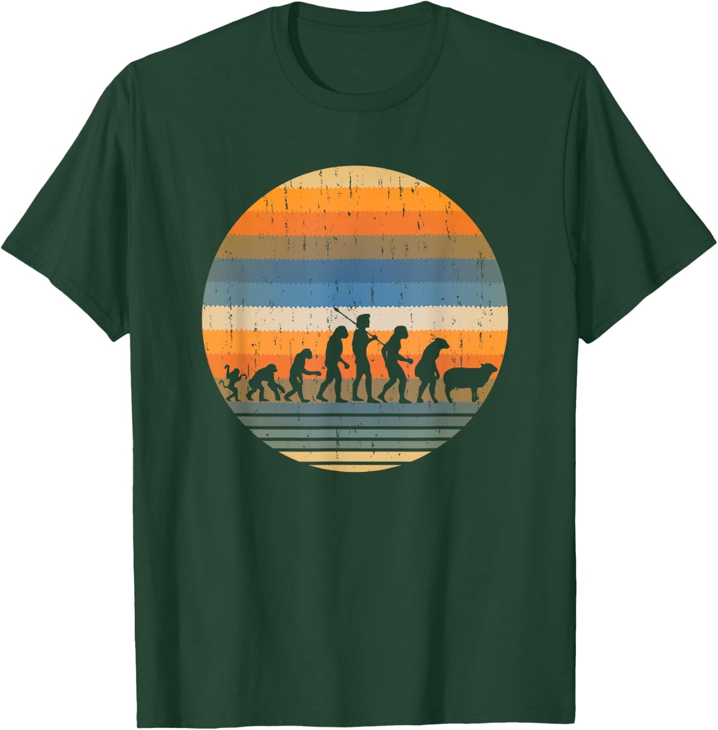 Funny Monkey Ape to Sheeple Sarcastic Retro Evolution of Man T-Shirt - T-Shirt | Forest