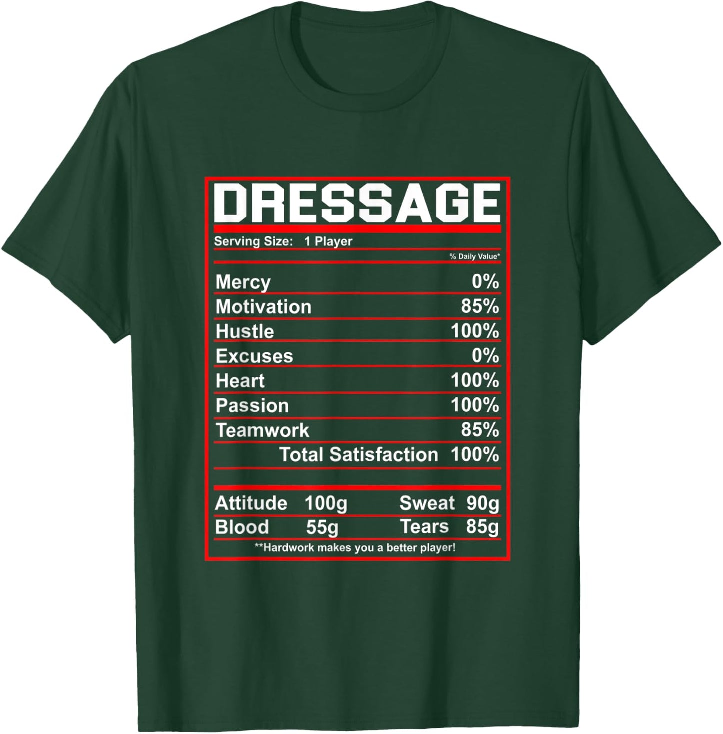 Funny Dressage Nutrition Facts Horse Rider T-Shirt - T-Shirt | Forest