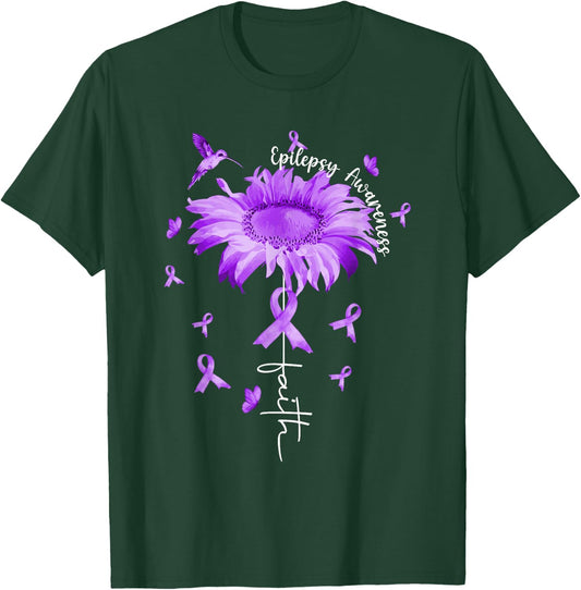 Purple Ribbon Daisy Faith - Epilepsy Awareness Gift T-Shirt - T-Shirt | Forest