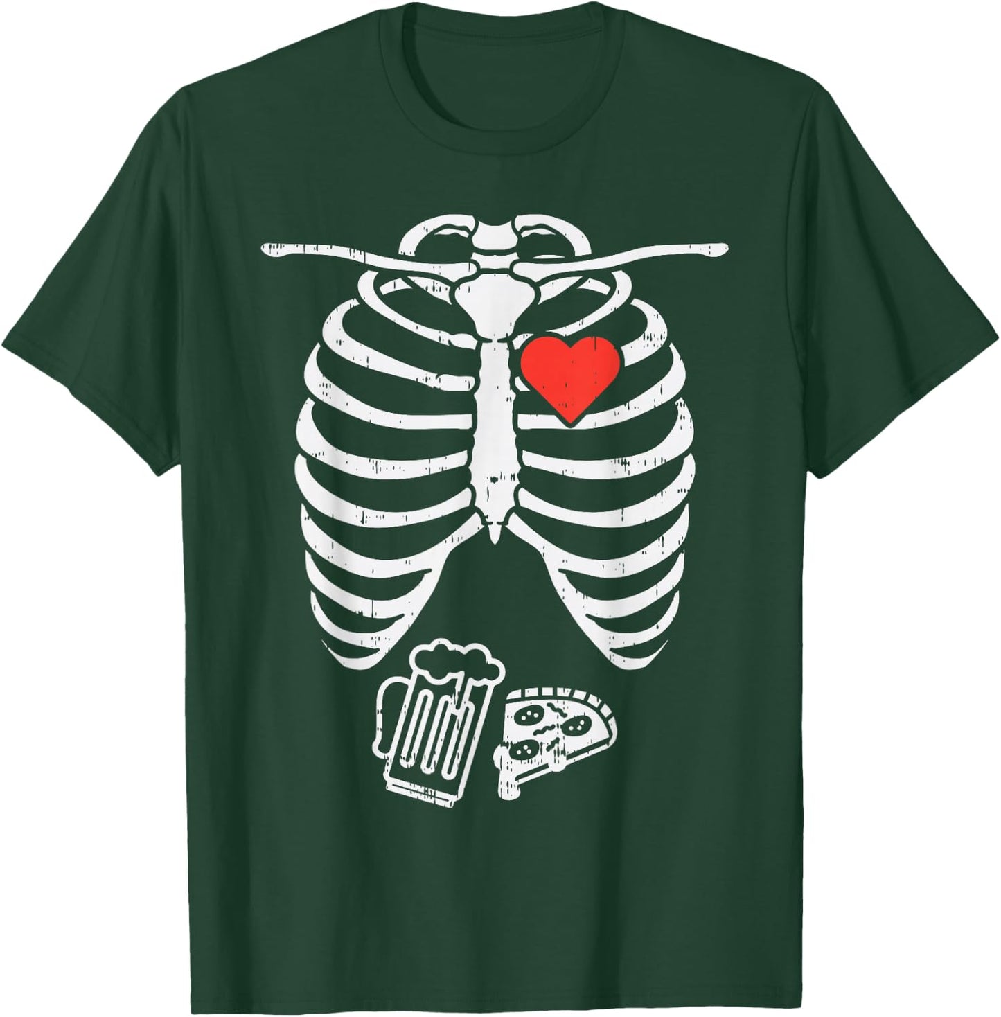 Skeleton X-Ray Pizza Beer Funny Halloween Pregnancy Men Dad T-Shirt - T-Shirt | Forest