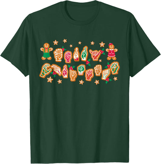 ASL Christmas American Sign Language Gingerbread Hands Deaf T-Shirt - T-Shirt | Forest
