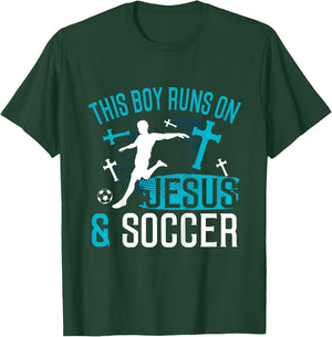 Kids Jesus and Soccer Shirt Christian Religious Player Boys Gift T-Shirt - T-Shirt | Forest