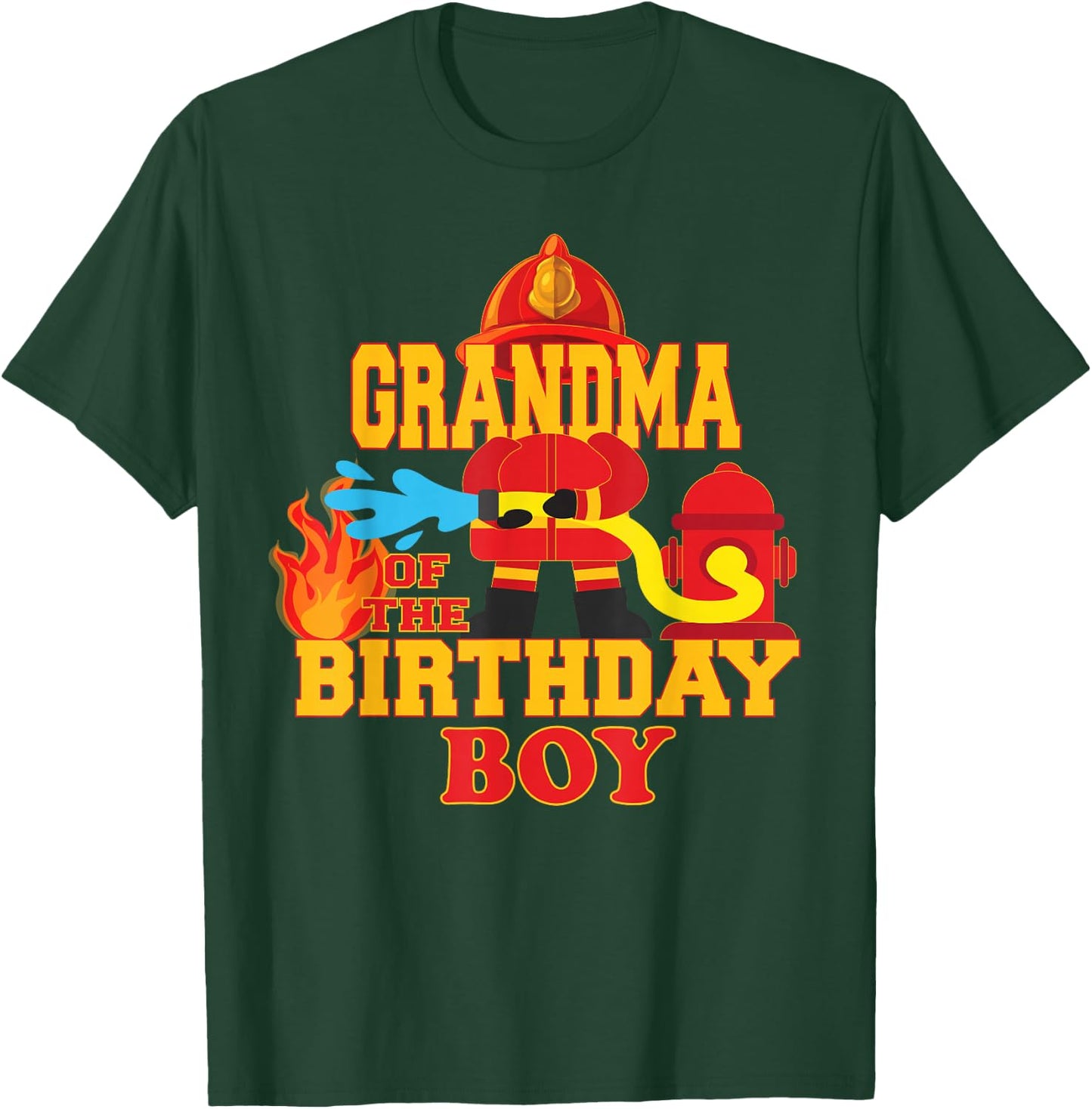 Grandma Of The Birthday Boy Firetruck Firefighter Party T-Shirt - T-Shirt | Forest