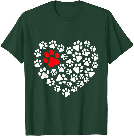 Paw Heart | Dog Paw Love Heart Print T-Shirt - T-Shirt | Forest