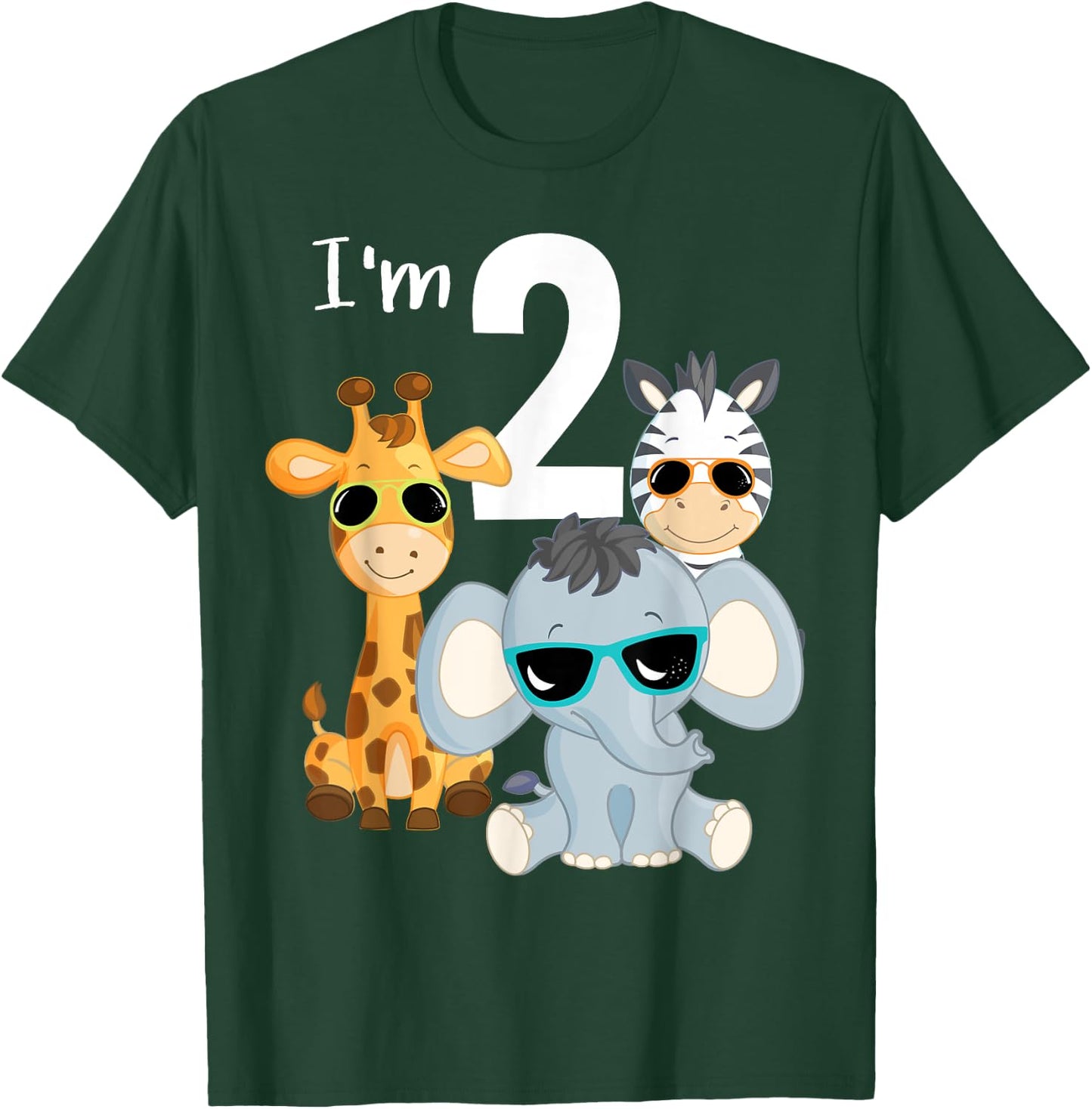 Cool Safari Animals 2nd Birthday Party 2 Year Old Toddler T-Shirt - T-Shirt | Forest