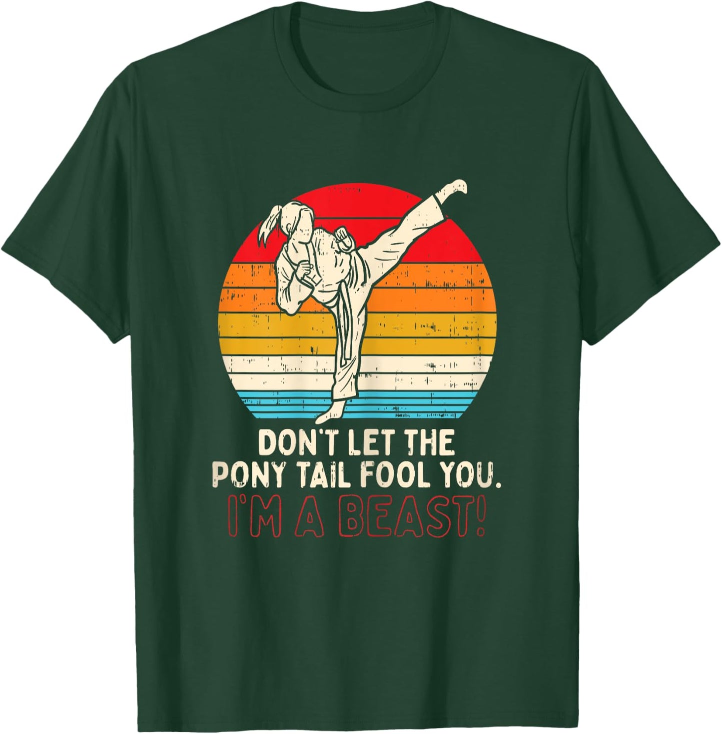 BoredKoalas Dont Let Ponytail Fool You Girl Kick Karate - Black, X-Small T-Shirt - T-Shirt | Forest