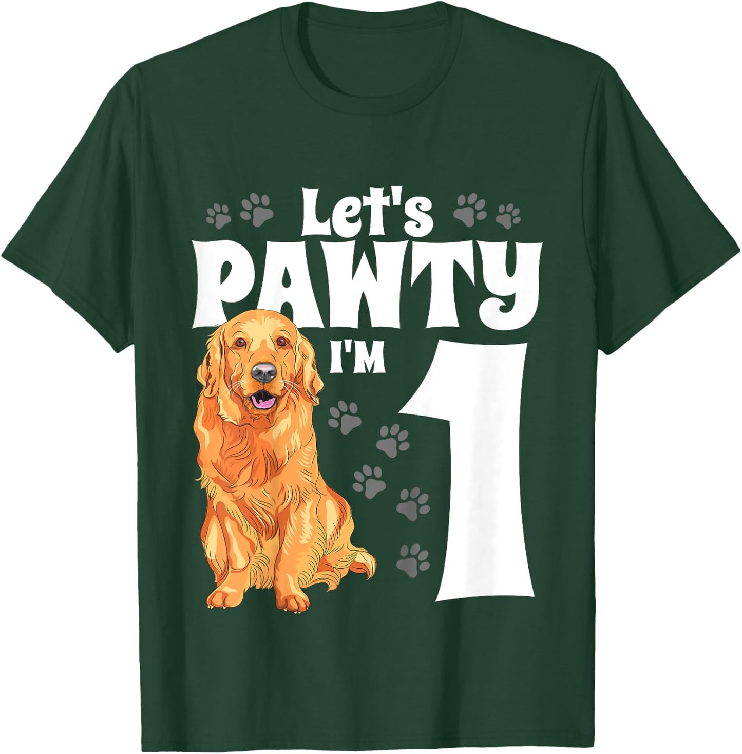 1 Year Old Golden Retriever Dog Birthday Pawty Dogs 1st Gift T-Shirt - T-Shirt | Forest