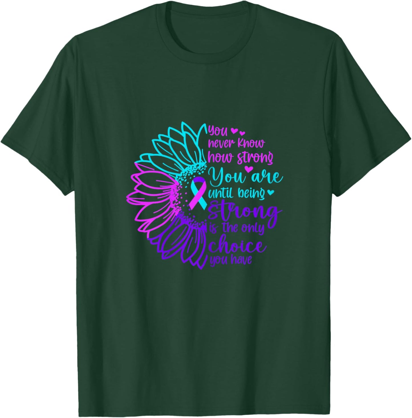 Sunflower Thyroid Cancer Strong Awareness Ribbon T-Shirt - T-Shirt | Forest