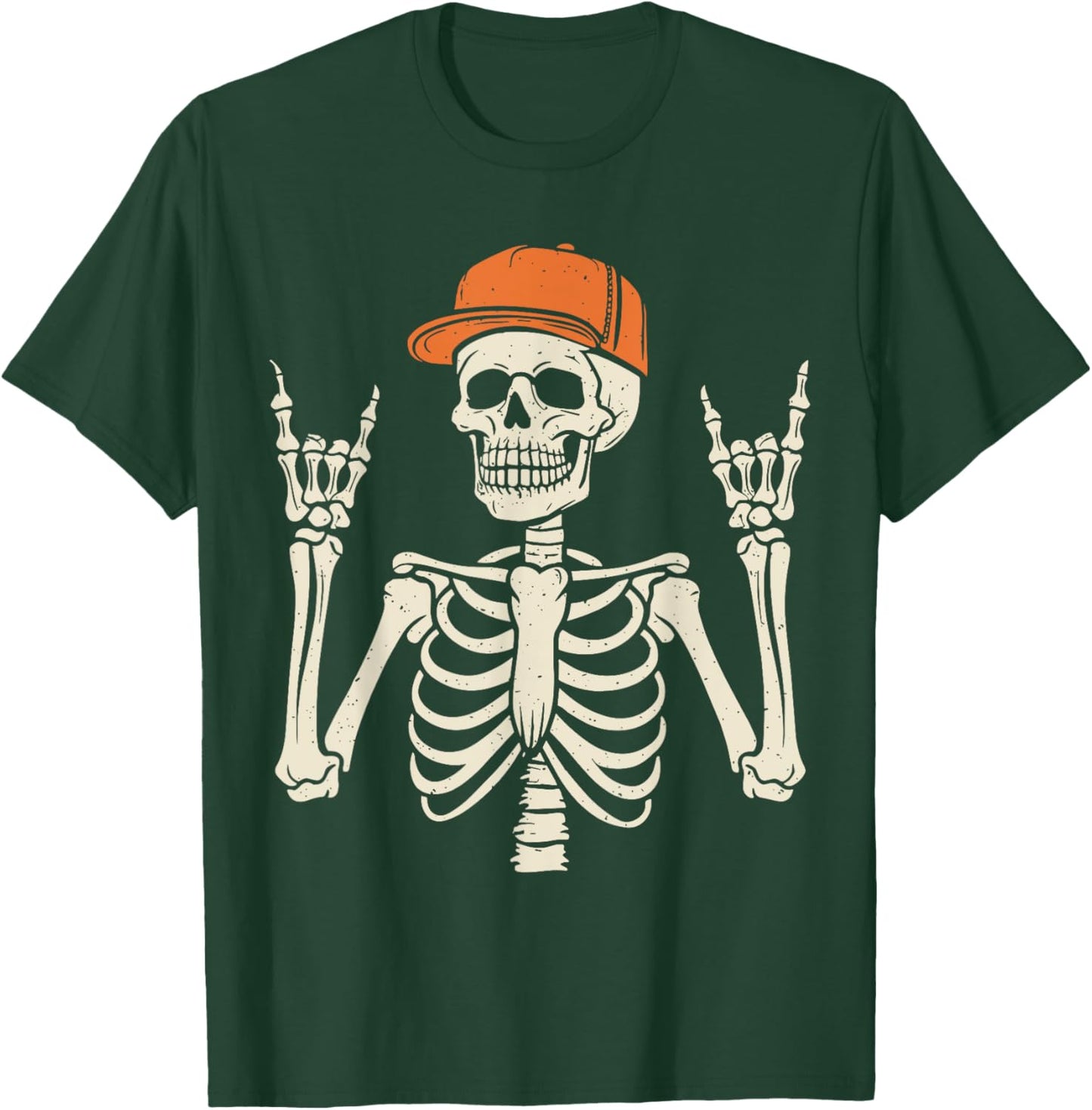Rocker Skeleton Rock On Hand Halloween Skeleton Men Boys Kid T-Shirt - T-Shirt | Forest