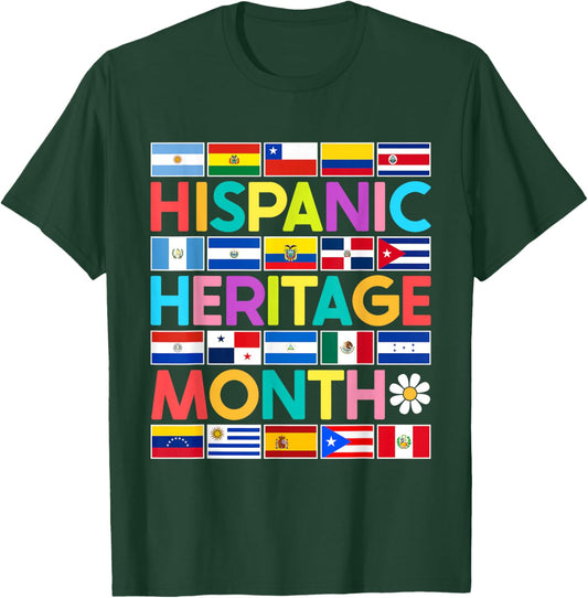 National Hispanic Heritage Month All Countries Flags T-Shirt - T-Shirt | Forest