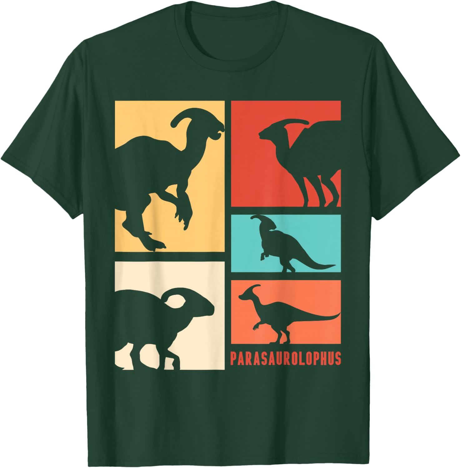 Parasaurolophus Dinosaur Parasaurolophuses Silhouette Retro T-Shirt - T-Shirt | Forest