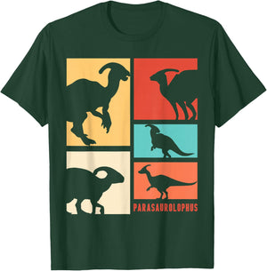 Parasaurolophus Dinosaur Parasaurolophuses Silhouette Retro T-Shirt - T-Shirt | Forest