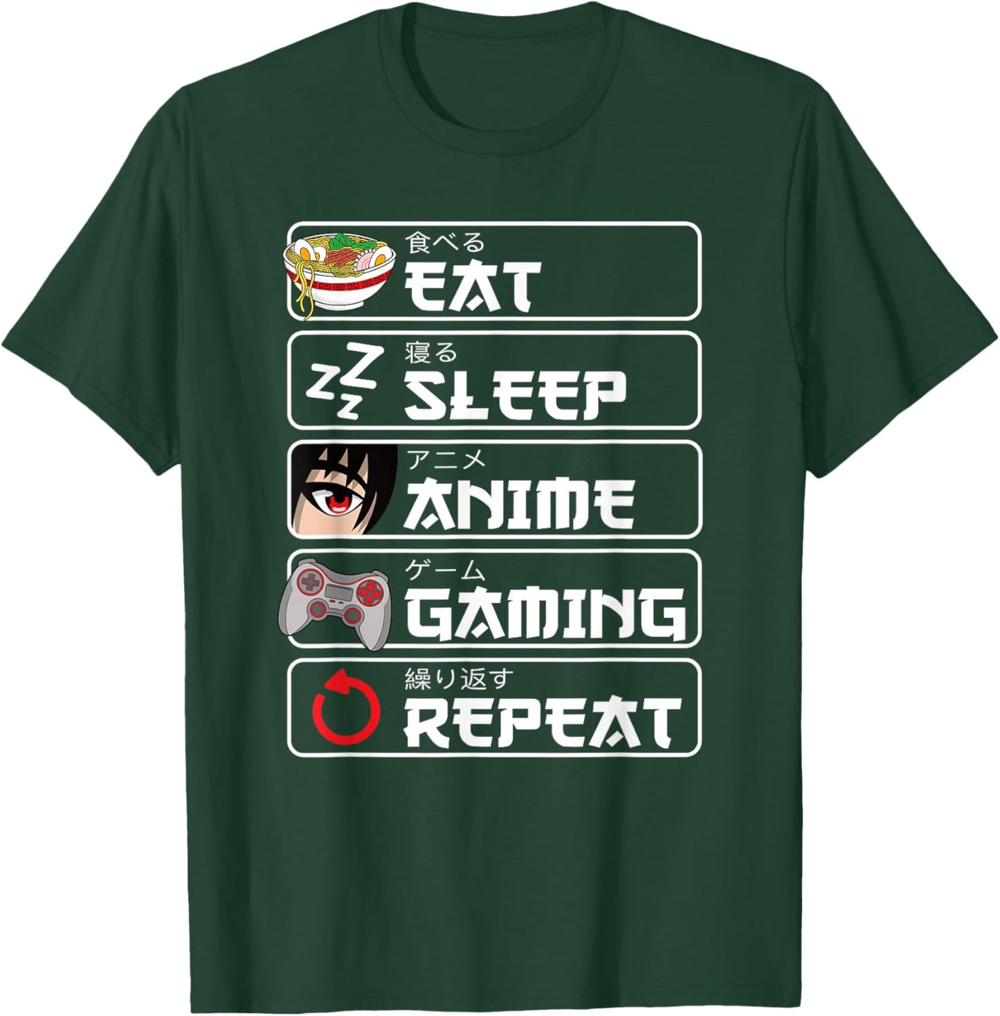 Eat Sleep Anime Gaming Repeat Anime Manga Otaku Men Boys T-Shirt - T-Shirt | Forest