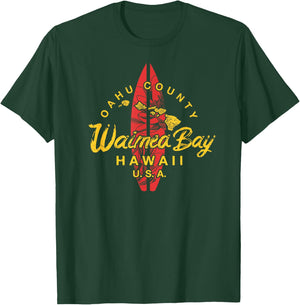 Waimea Bay Hawaii North Shore Hawaiian Surfing Vintage T-Shirt - T-Shirt | Forest