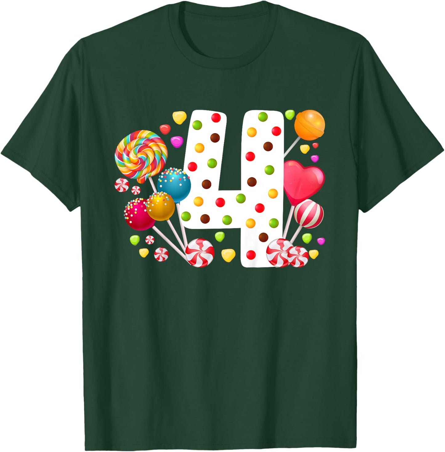 Kids 4th Candy Birthday Party Four Year Old Girl Candy T-Shirt - T-Shirt | Forest