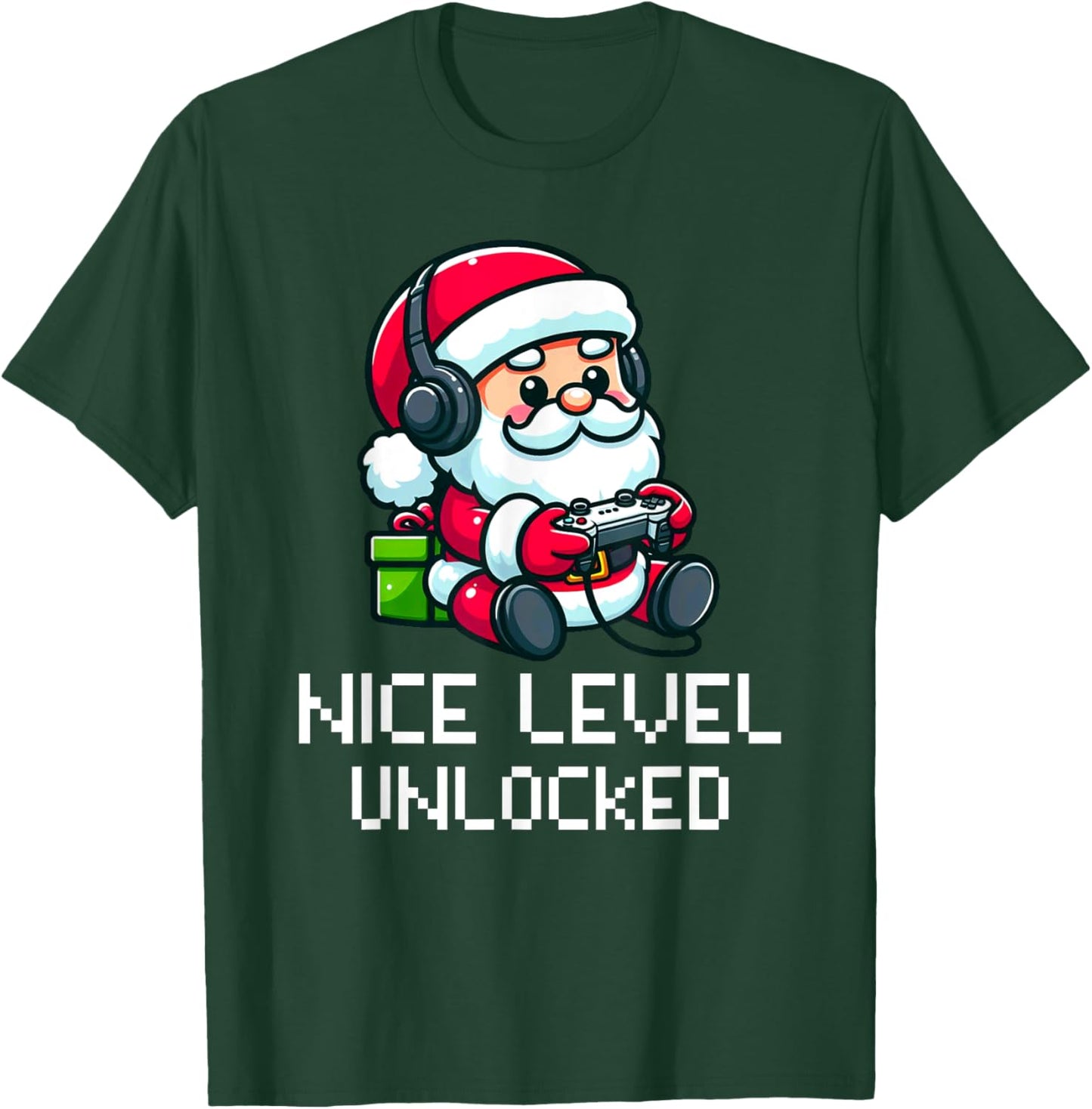 Santa Claus Playing Video Game Funny Nice Level Unlocked T-Shirt - T-Shirt | Forest