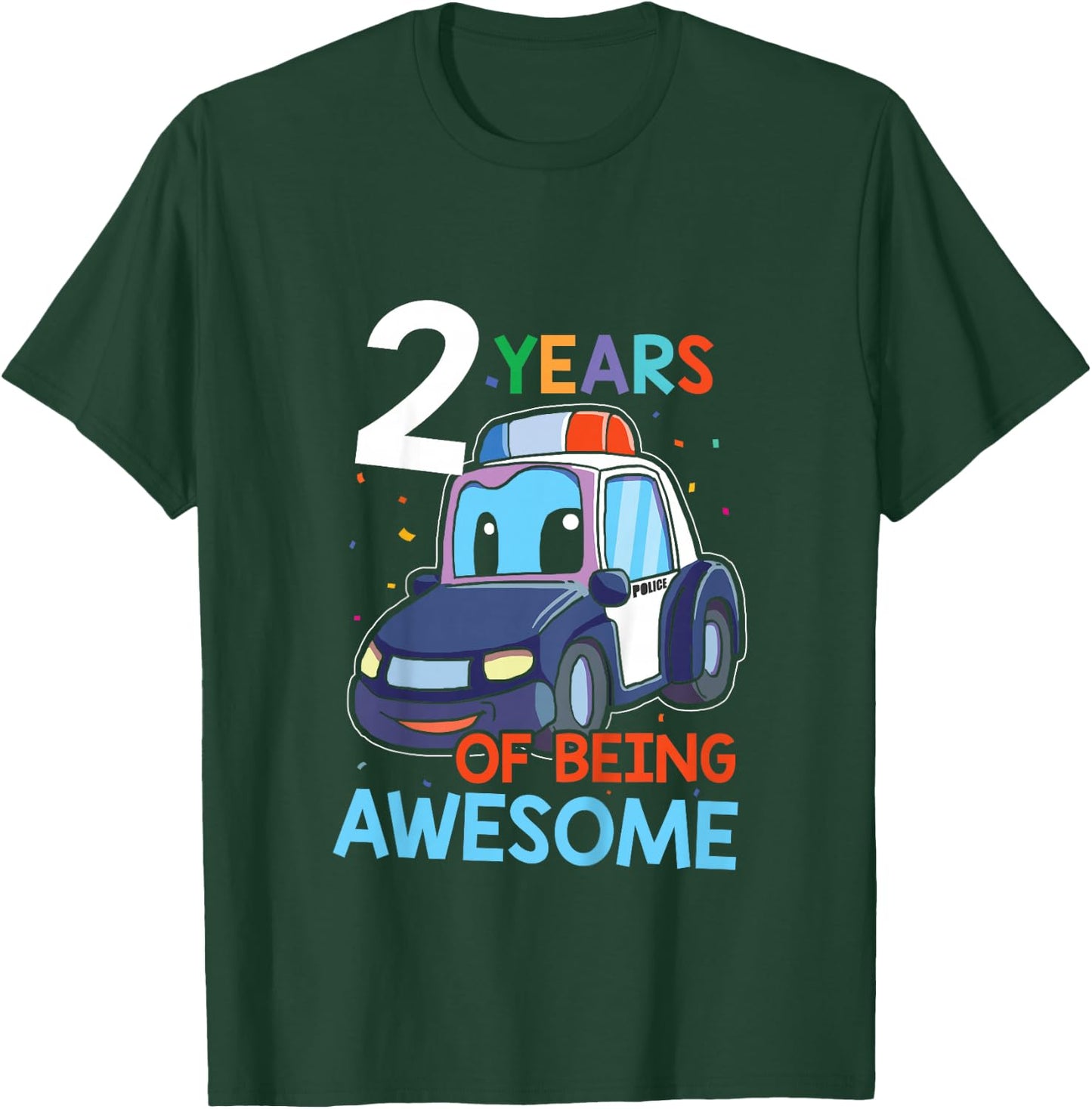 Kids 2 Year Old Shirt Birthday Boy Shirt 2nd Police Car Gift T-Shirt - T-Shirt | Forest