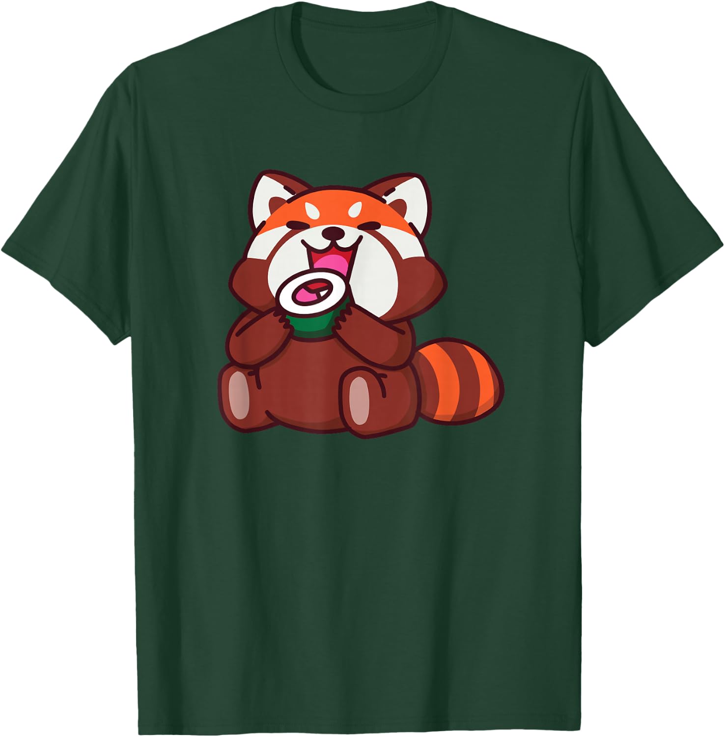 Red Panda Eating Sushi Animals Cartoon Food T-Shirt - T-Shirt | Forest