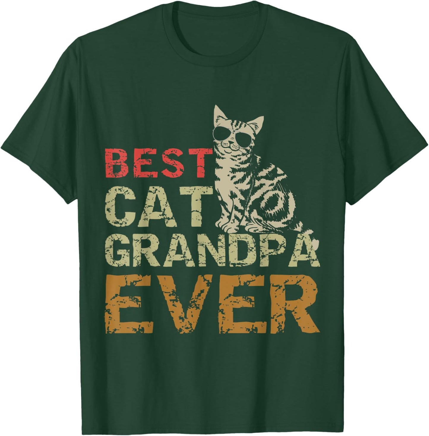 Best Cat Grandpa Ever Funny Cat Kitty Lover Retro Style Gift Women Girls Kids T-Shirt - T-Shirt | Forest