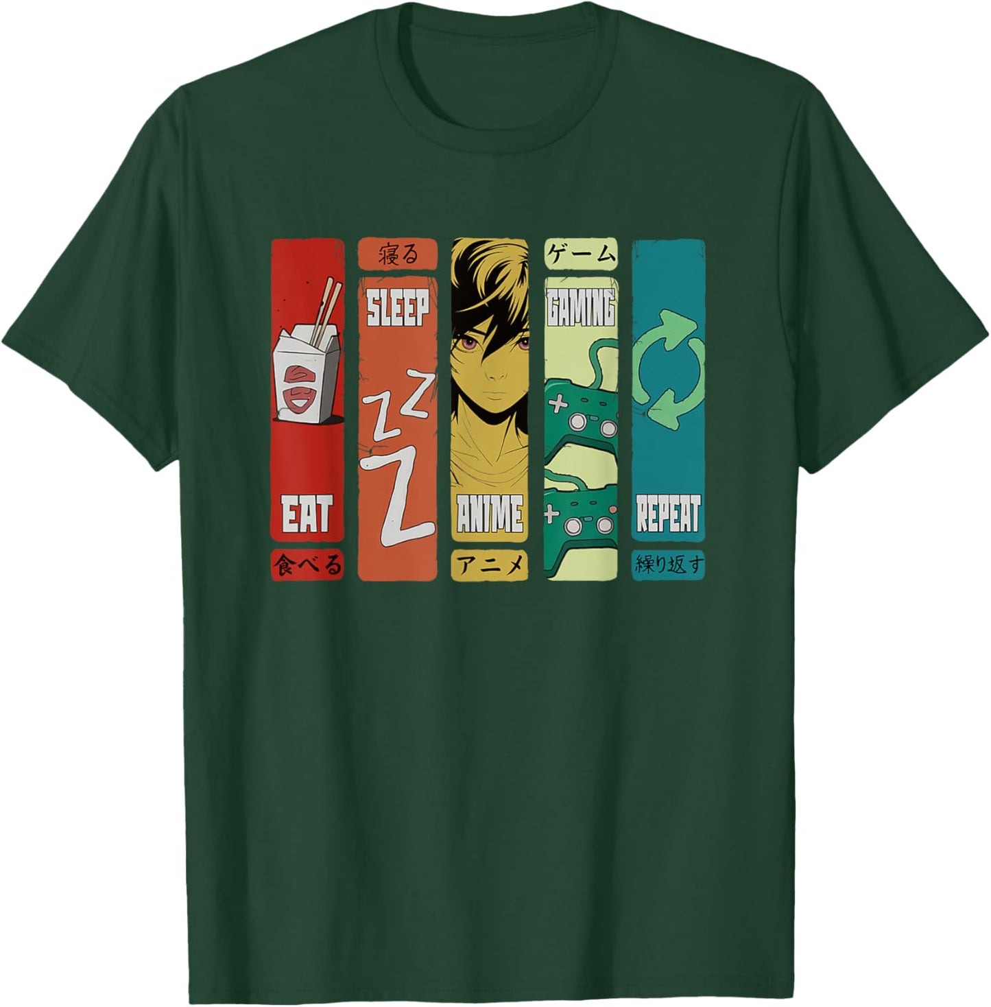 Eat Sleep Anime Gaming Repeat Funny Kawaii Anime Manga T-Shirt - T-Shirt | Forest