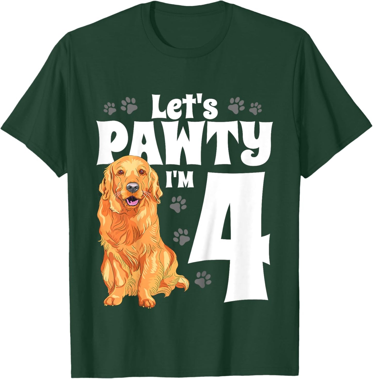 Kids 4 Year Old Golden Retriever Dog Birthday Pawty Dogs 4th Gift T-Shirt - T-Shirt | Forest
