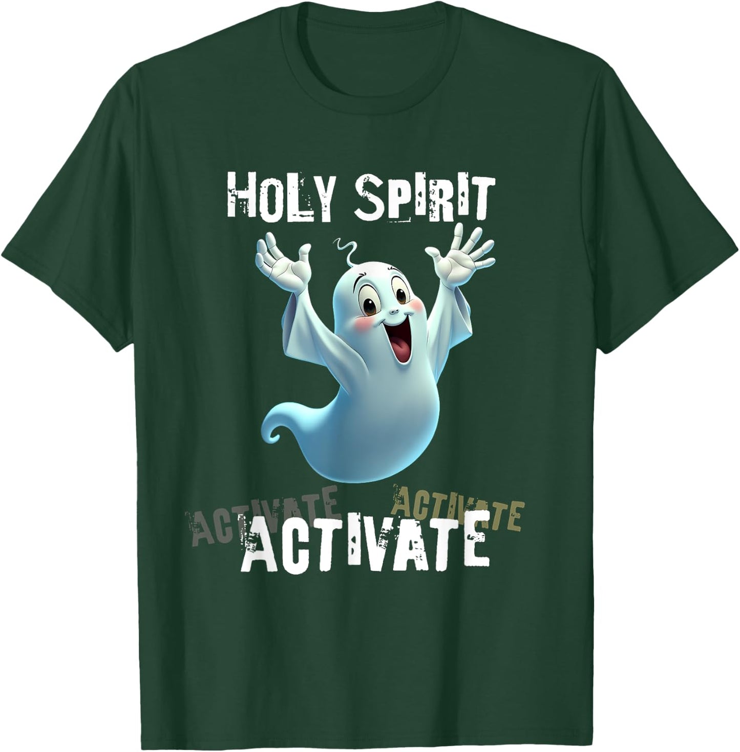 Holy Spirit Activate Meme | Funny Christian Cartoon Ghost T-Shirt - T-Shirt | Forest