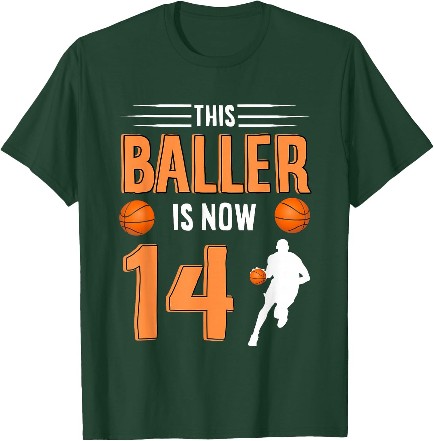 14th Birthday Basketball T Shirt - This Baller Is Now 14 T-Shirt - T-Shirt | Forest