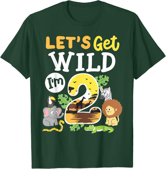 Jungle Safari Let's Get Wild 2nd Birthday Zoo 2 Year Old Kid T-Shirt - T-Shirt | Forest