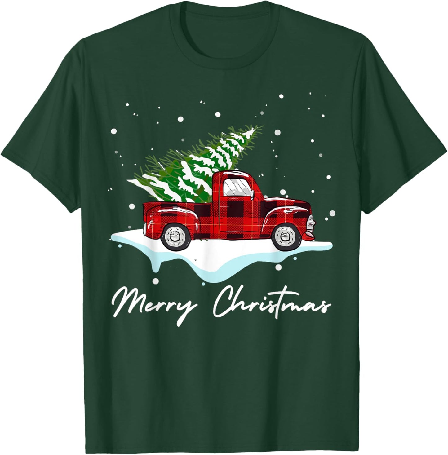 Buffalo Red Plaid Pickup Truck and Tree Snow Merry Christmas T-Shirt - T-Shirt | Forest