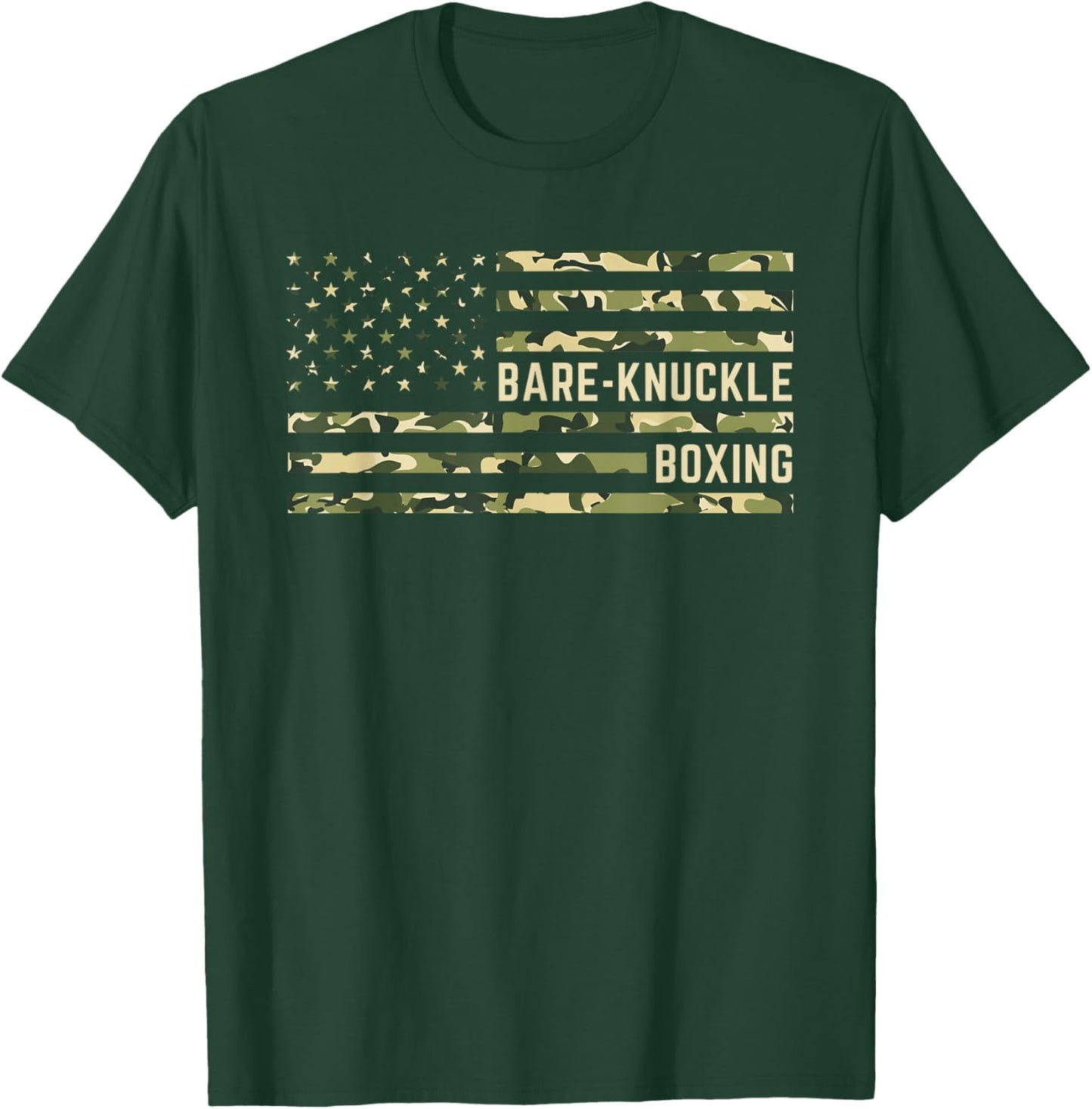 Bare Knuckle Boxing Camo American Flag Boxing USA Flag Boxer T-Shirt - T-Shirt | Forest