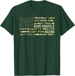 Bare Knuckle Boxing Camo American Flag Boxing USA Flag Boxer T-Shirt - T-Shirt | Forest