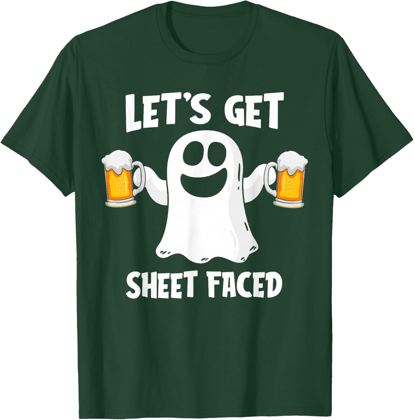 Let's Get Sheet Faced Funny Ghost Drinking Halloween Costume T-Shirt - T-Shirt | Forest