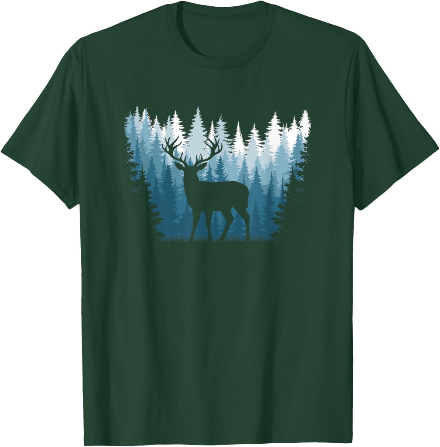 Deer Landscape Pine Tree Forest Nature Graphic Men Women T-Shirt - T-Shirt | Forest