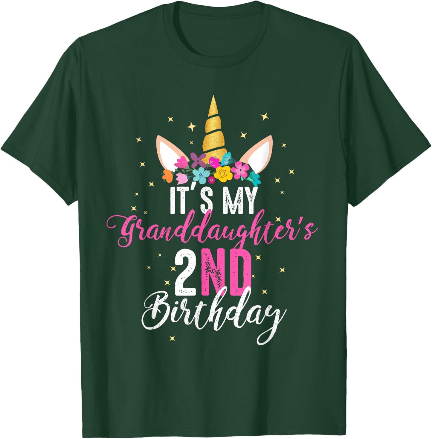 Its My Granddaughters 2nd Birthay Girl Unicorn Birthday T-Shirt - T-Shirt | Forest