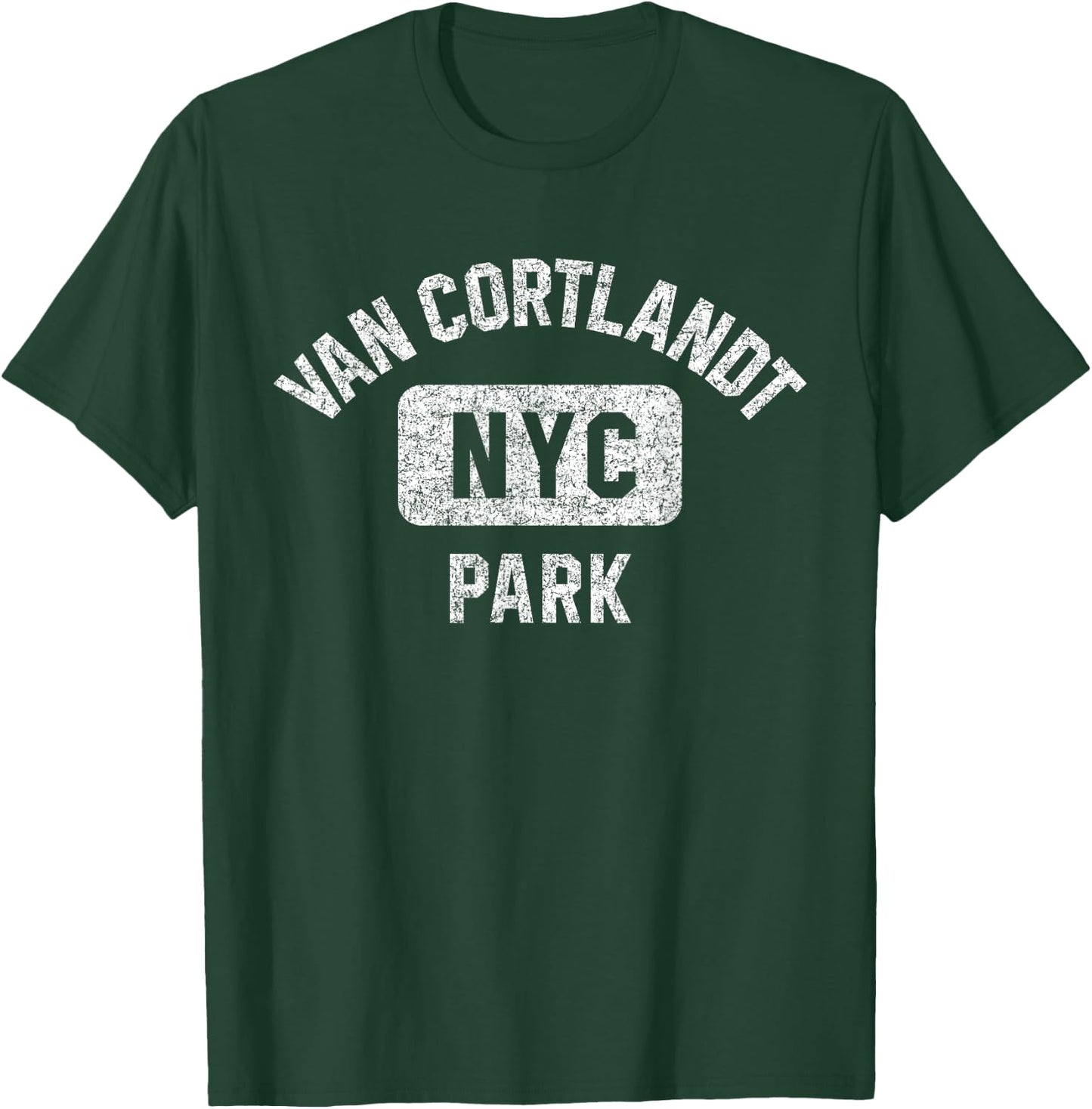 Van Cortlandt Park NYC Gym Style Distressed White Print T-Shirt - T-Shirt | Forest
