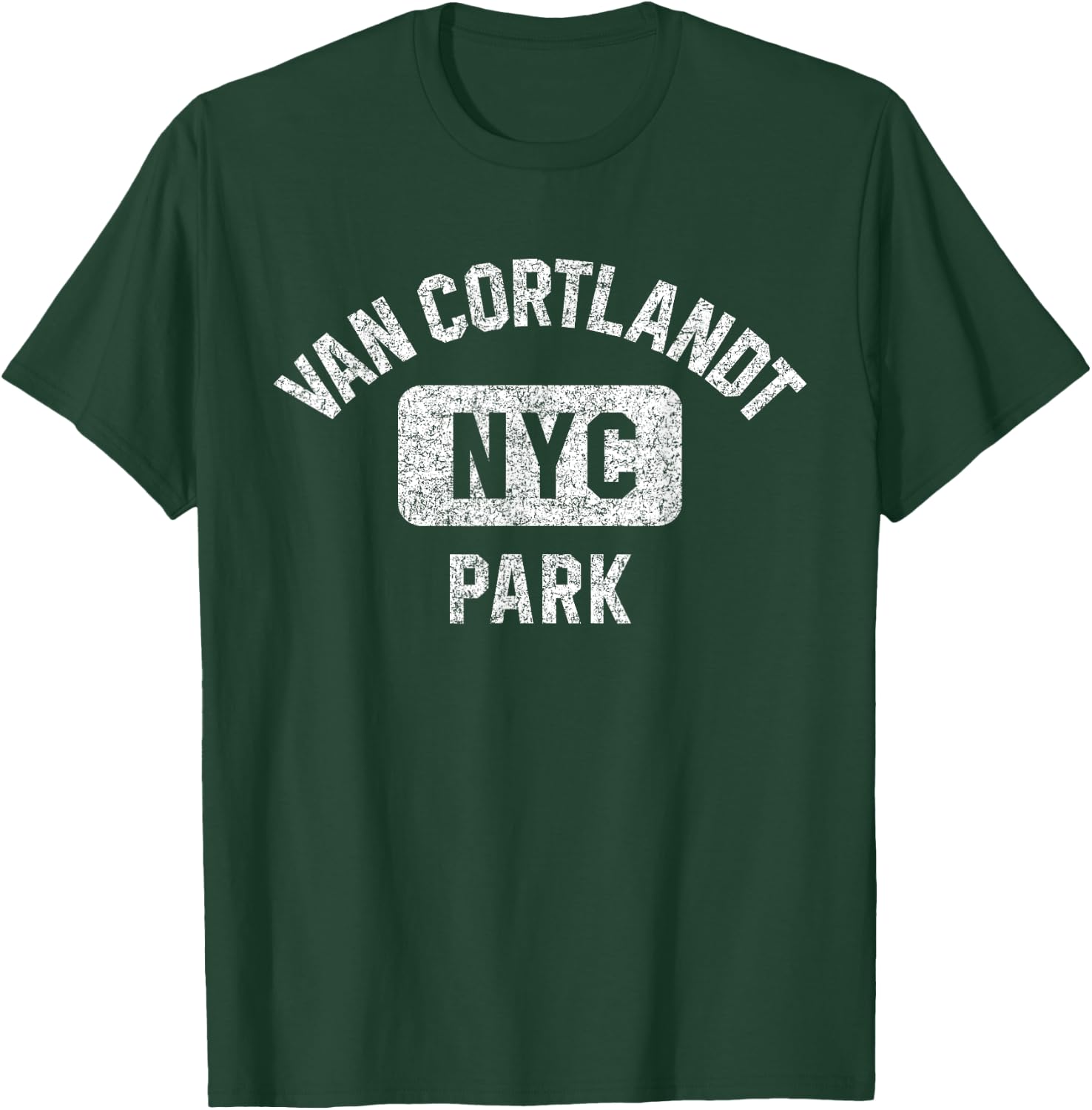 Van Cortlandt Park NYC Gym Style Distressed White Print T-Shirt - T-Shirt | Forest