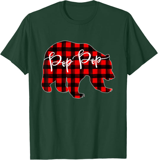 Red Plaid Pop Pop Bear Matching Family Christmas Eve Buffalo T-Shirt - T-Shirt | Forest