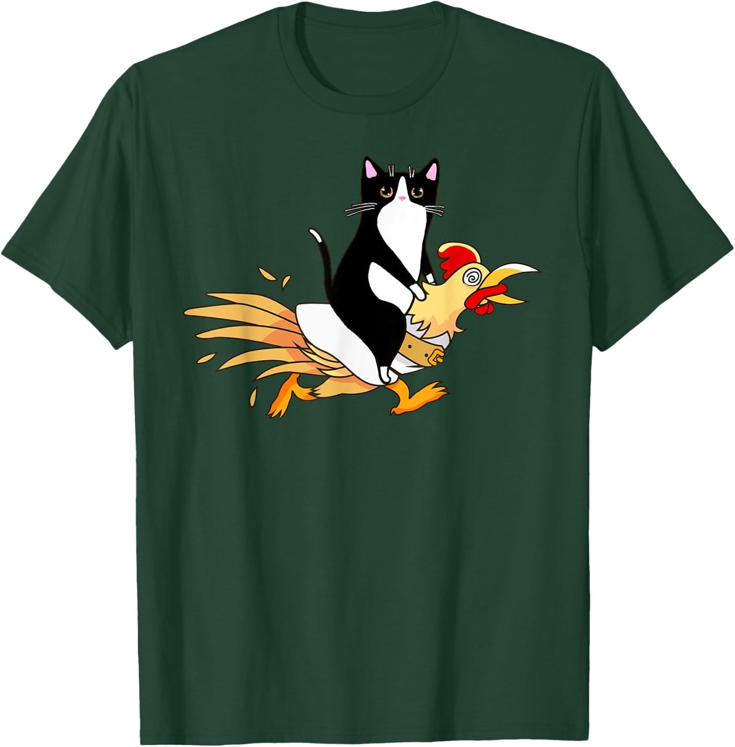 Tuxedo Cat Riding a Chicken Women Catfather T-Shirt - T-Shirt | Forest