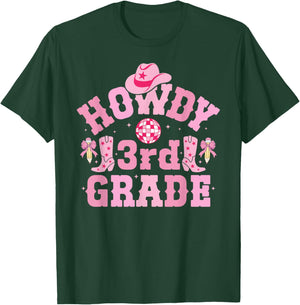Howdy 3rd Grade Cowgirl Third Grade Western Teacher Girls T-Shirt - T-Shirt | Forest