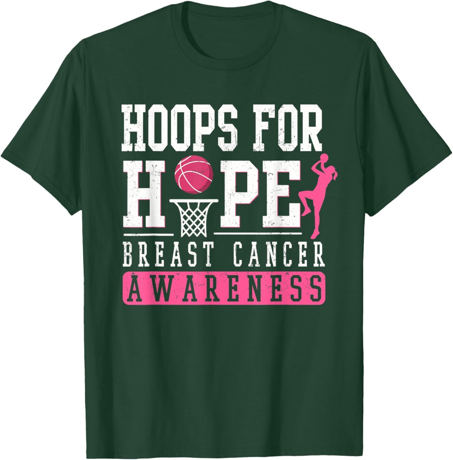Hoops For Hope Basketball Player Breast Cancer Awareness T-Shirt - T-Shirt | Forest