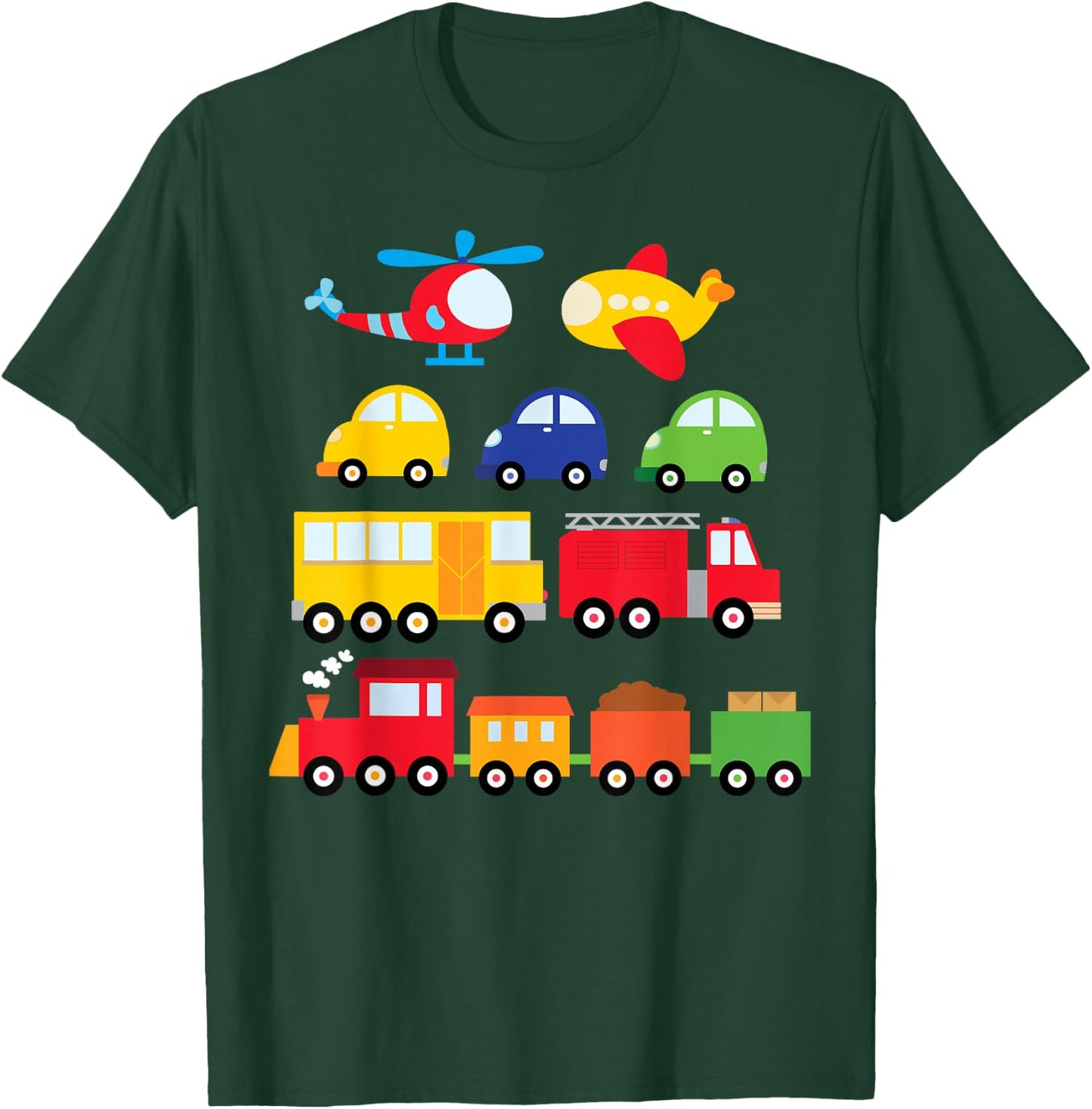 Transportation Trucks Cars Trains Planes Helicopters Toddler T-Shirt - T-Shirt | Forest