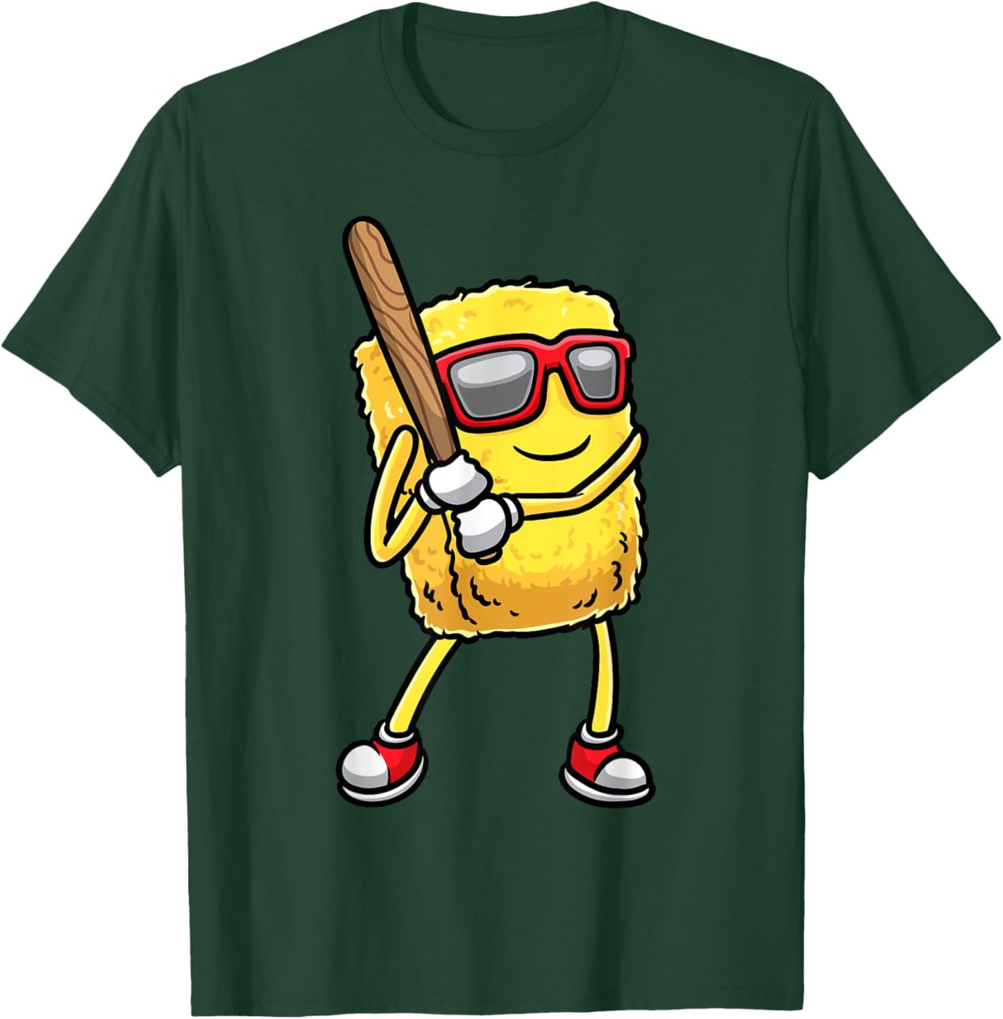 Baseball Player Chicken Nugget Playing Baseball Kids Men T-Shirt - T-Shirt | Forest