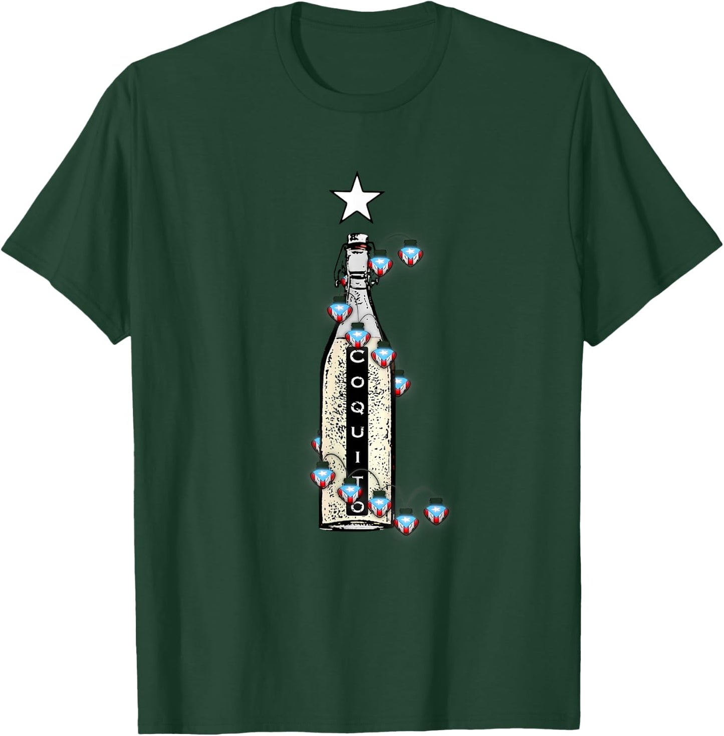 Coquito Boricua Traditional Drink P.R. Flag Xmas Lights T-Shirt - T-Shirt | Forest