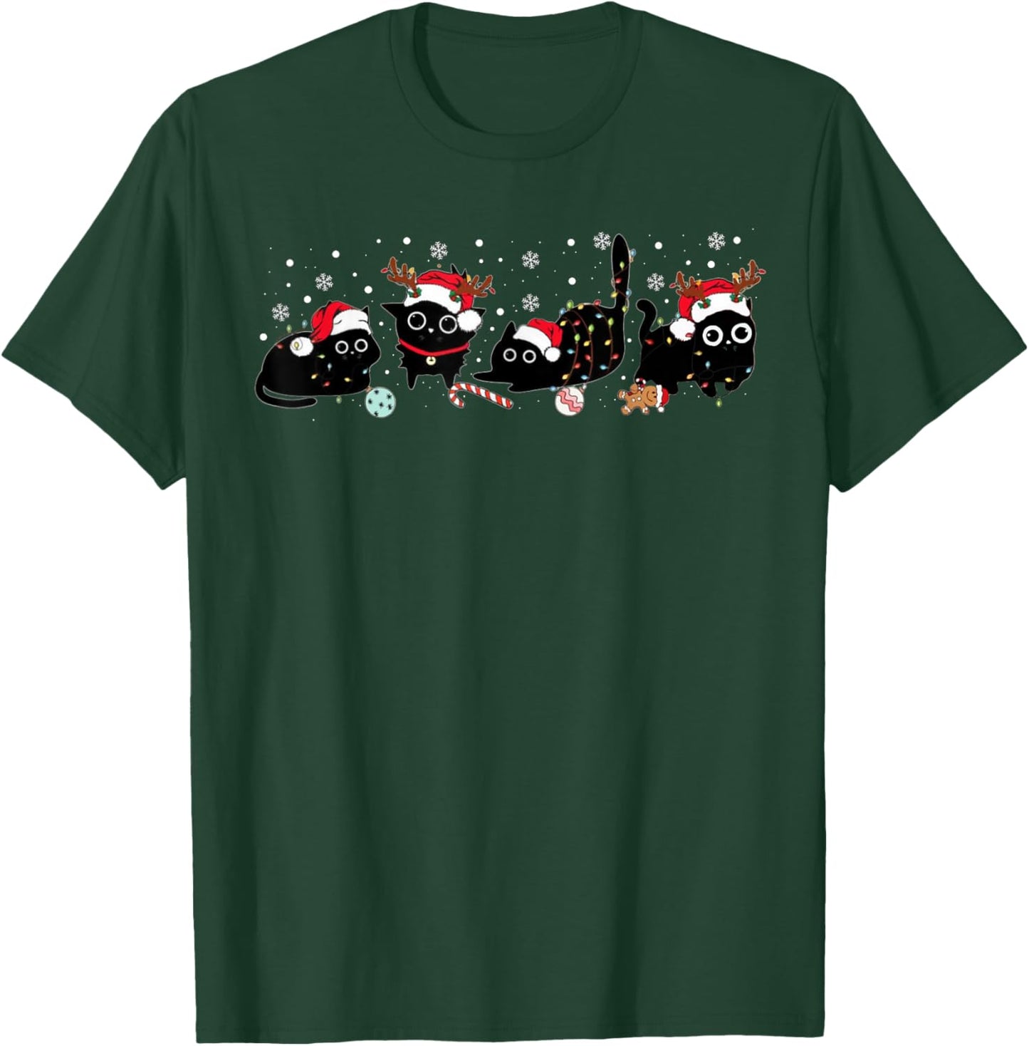 Cute Cats Santa Reindeer Funny Christmas Lights Cat Lover PJ T-Shirt - T-Shirt | Forest