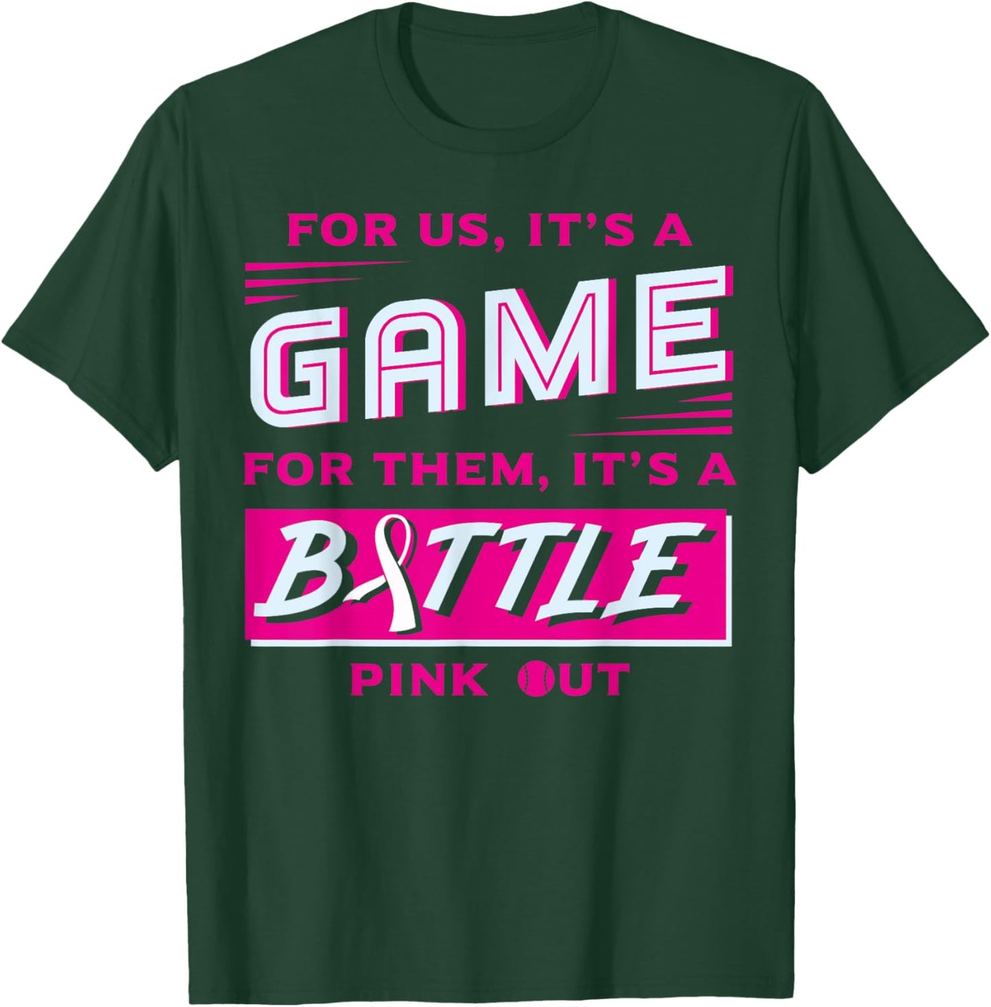 Pink Out Breast Cancer Softball Ball Pink Ribbon Mammogram T-Shirt - T-Shirt | Forest