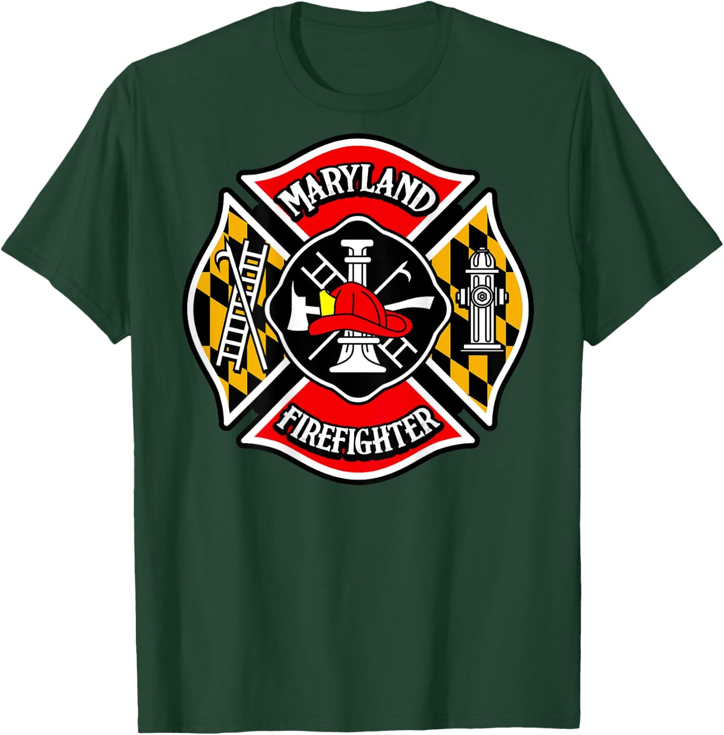 Maryland Firefighter Shirt Emblem Maltese Cross Men Gift T-Shirt - T-Shirt | Forest
